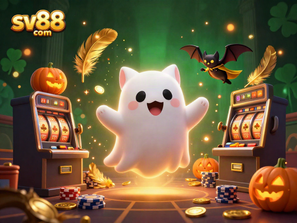 Experience winning at sv88 com with a ghost cat, vampire bat, and glowing jack-o-lanterns in a vibrant casino.
