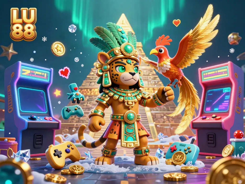Experience gaming excitement at LU 88 with a vibrant casino-themed 3D illustration.
