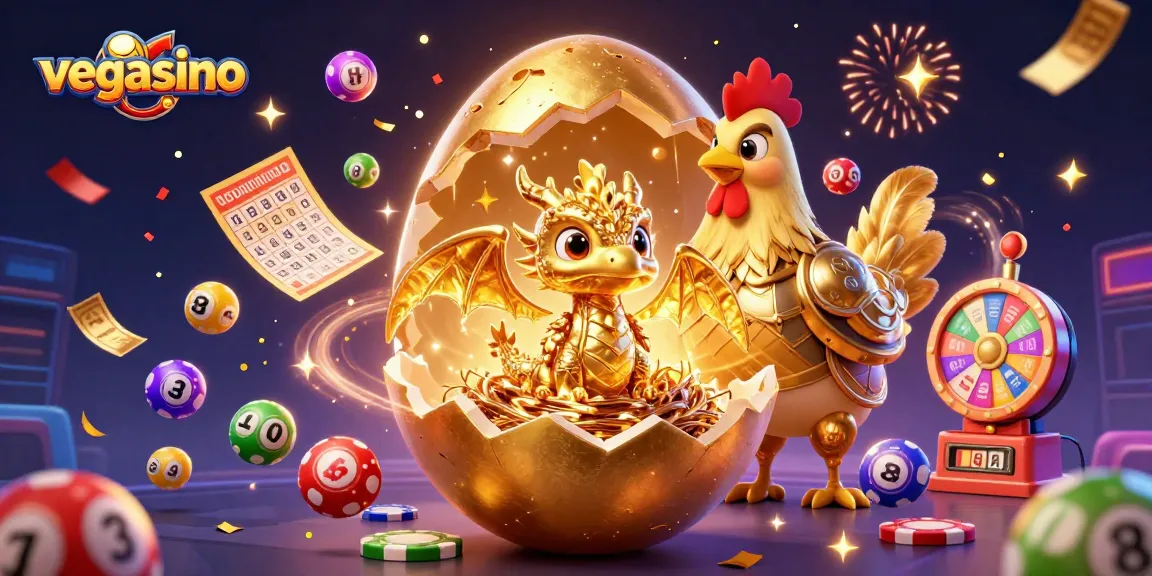 Engage with the thrill of vegasino through a dazzling scene of a mythical golden dragon and vibrant casino elements.