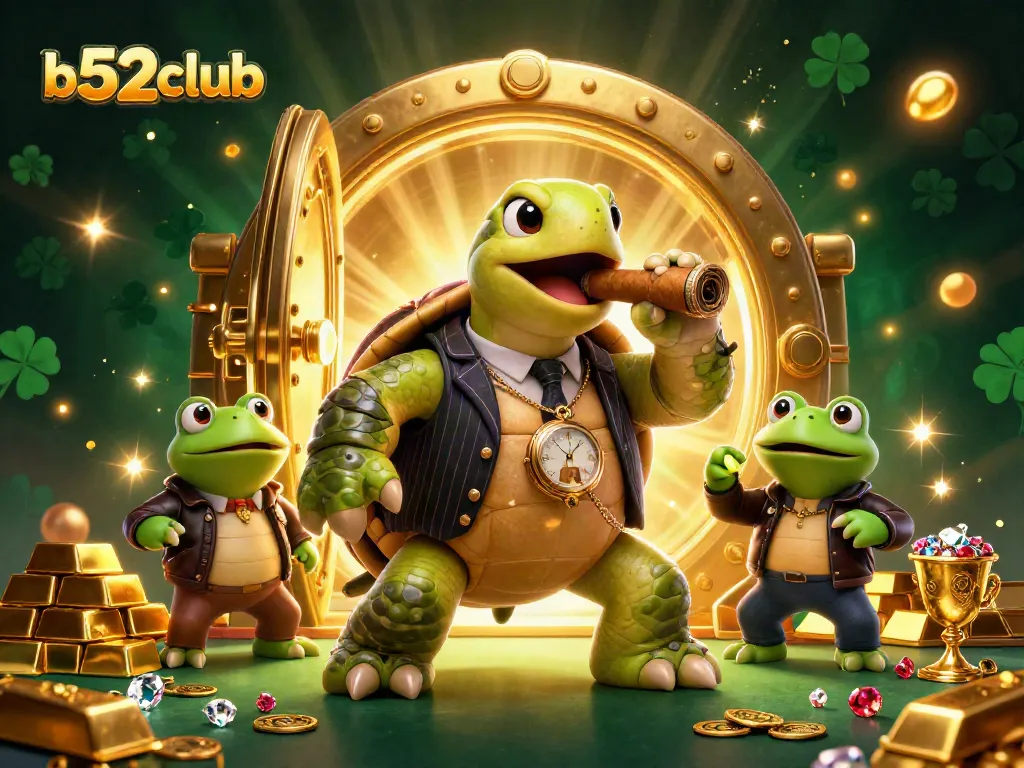Engage in thrilling gameplay with b52club featuring a 3D cartoon mobster turtle amidst a treasure-filled casino