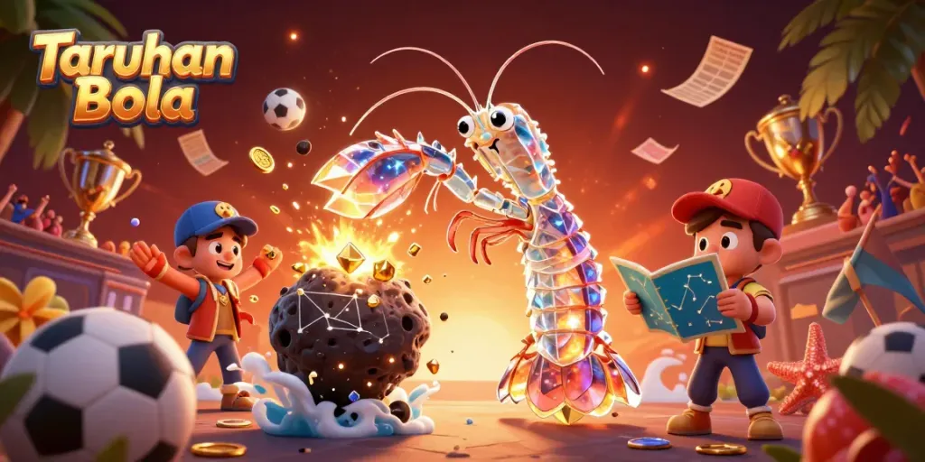 Engage with Taruhan Bola through an exciting sports betting scene featuring futuristic characters and dynamic elements.