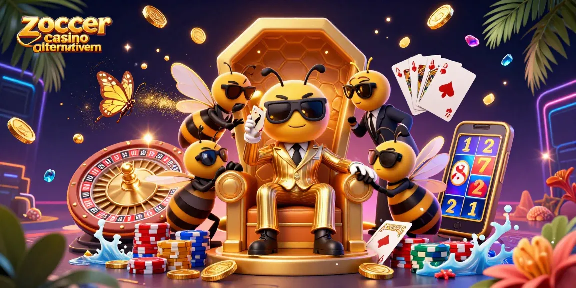 Zoccer Casino Alternativen: 3D-Illustration eines Casino-Mob-Bosses umgeben von Spielsymbolen