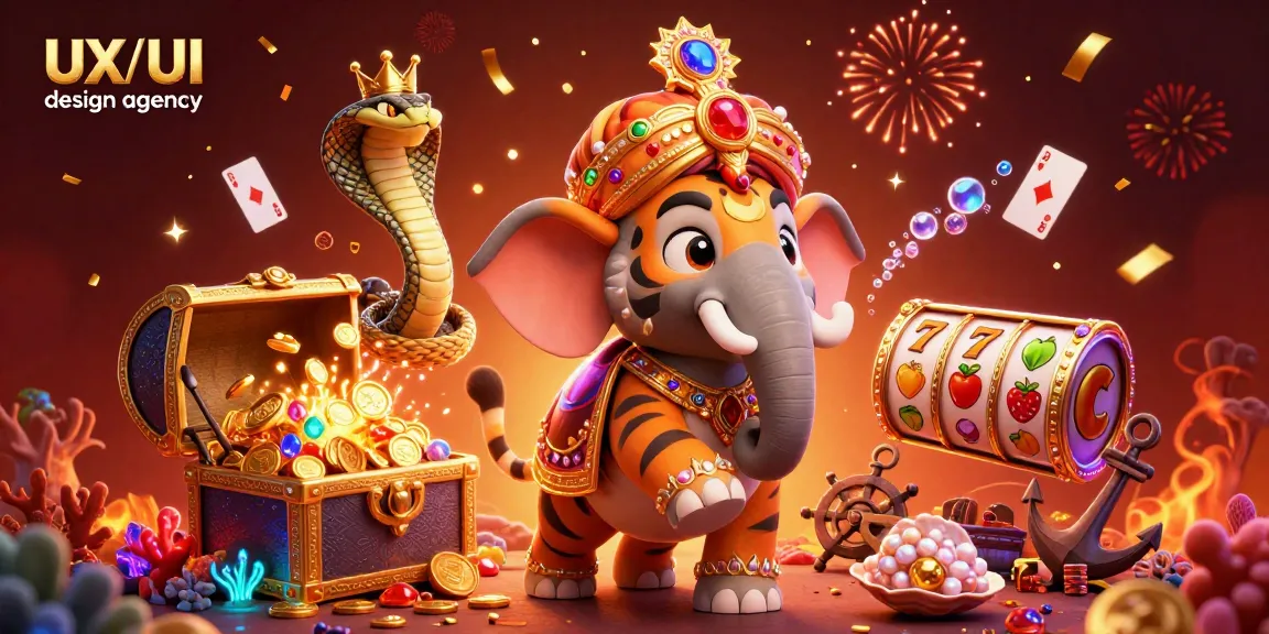 Engage with our vibrant UX/UI design agency showcasing an energetic casino scene featuring a maharaja tiger.