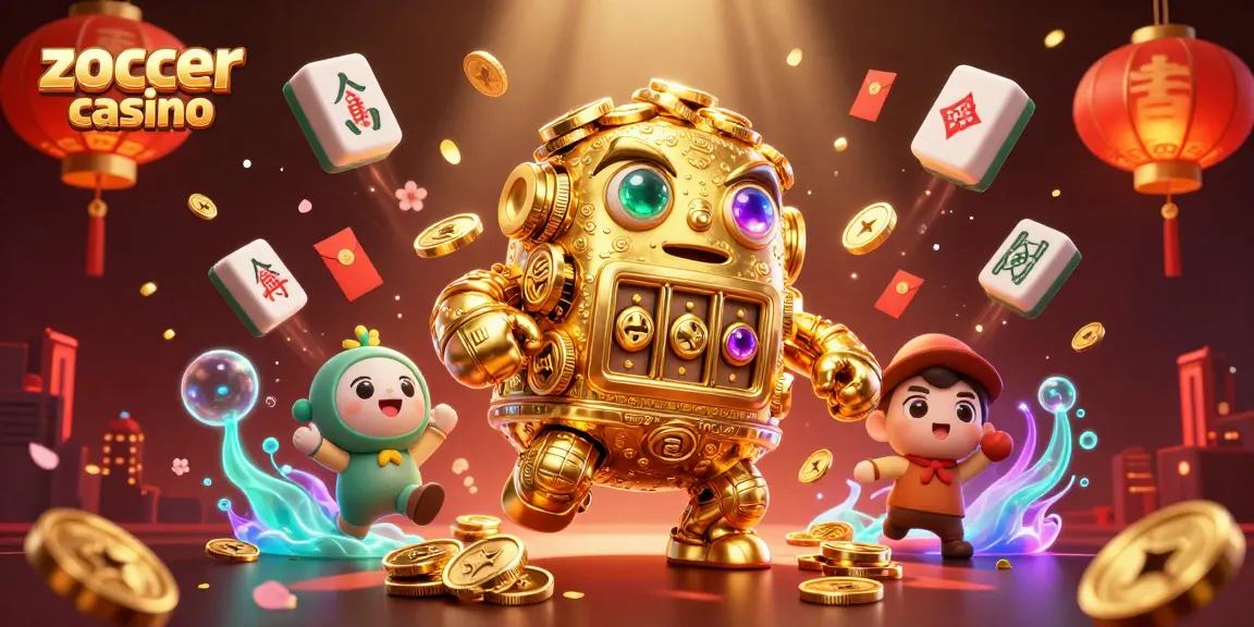 Experience Zoccer Casino's vibrant gaming world with golden golem, dynamic games, and luck symbols.